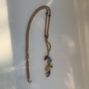 Gold Tone Jewel Leaf Gemstone Vine Necklace